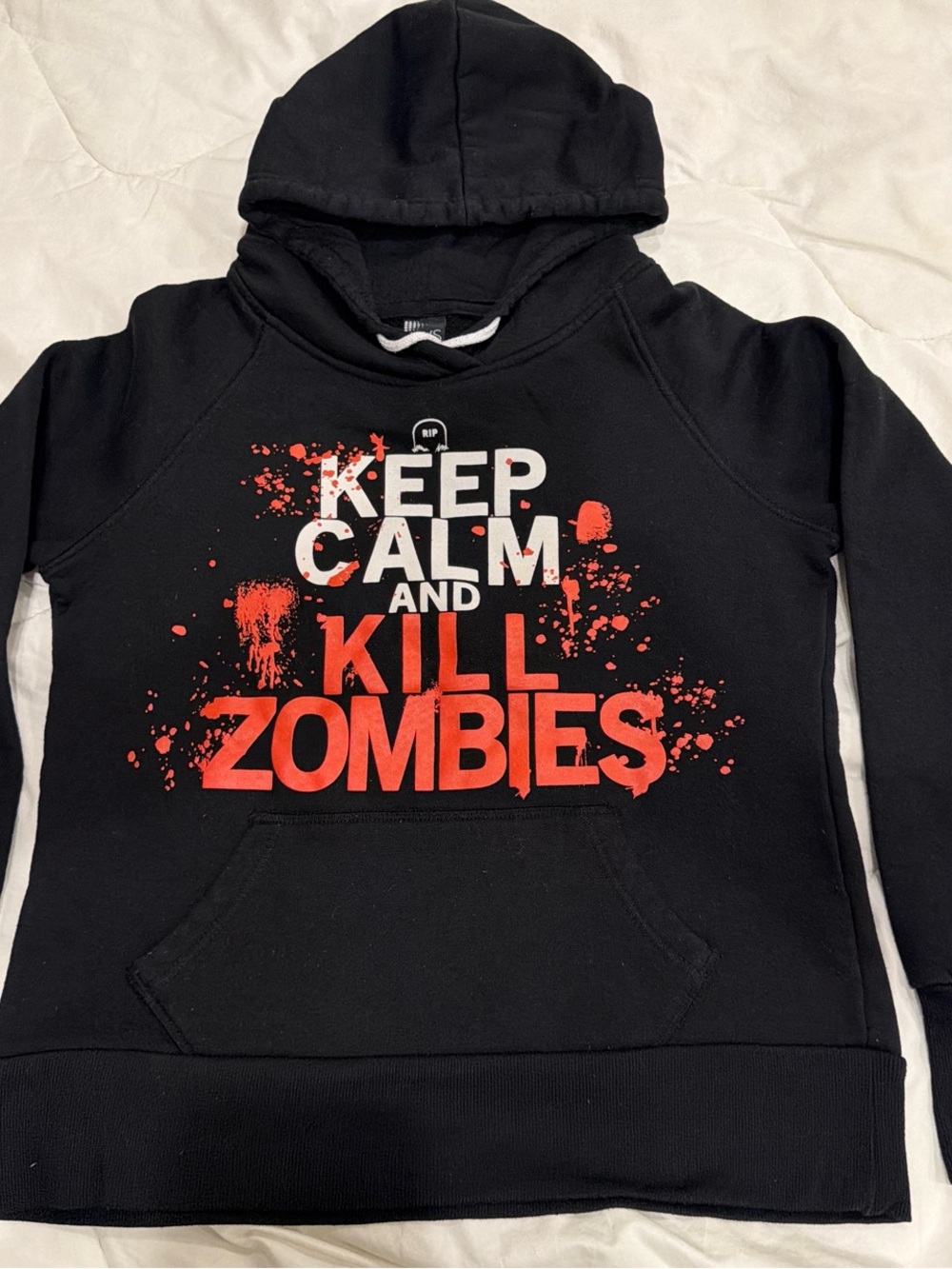 Kids Black Hoodie with Red "Keep Calm and Kill Zombies" Graphic